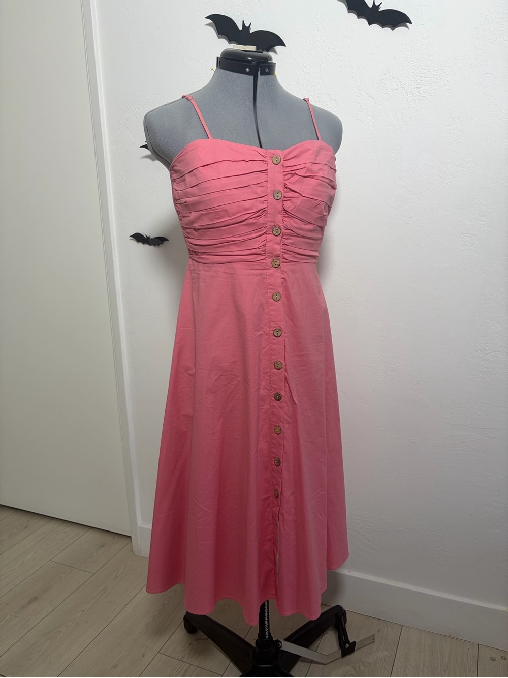 Lulu's Cotton Coral Pink Button-Front Midi Dress